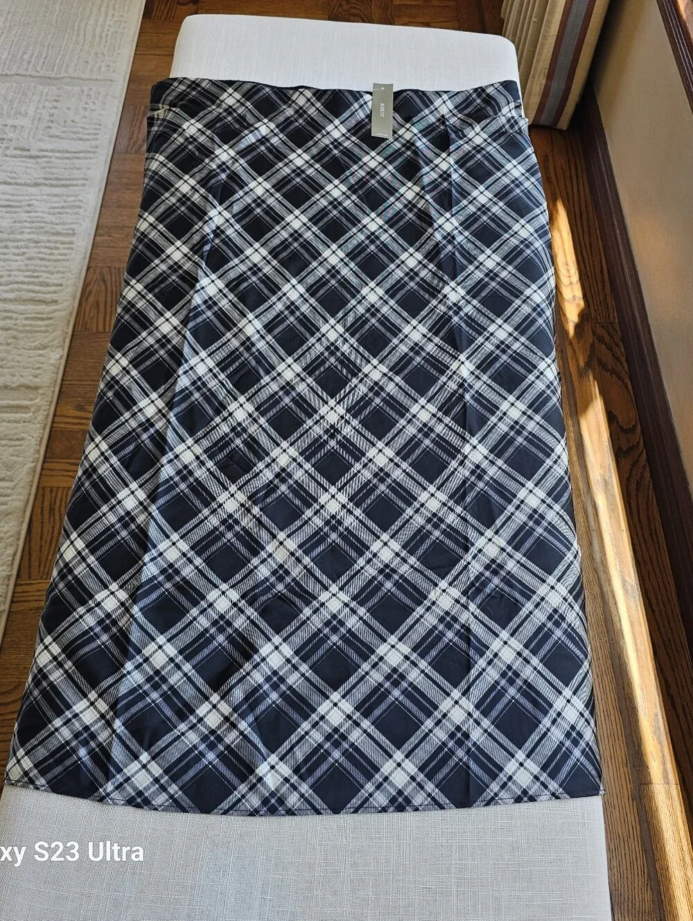 New! J. Crew Sz L Gwyneth Slip Skirt Black White Friday Plaid Check Bottom NWT